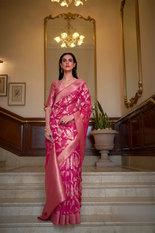 Organza Handloom Saree with Intricate Zari Weaving