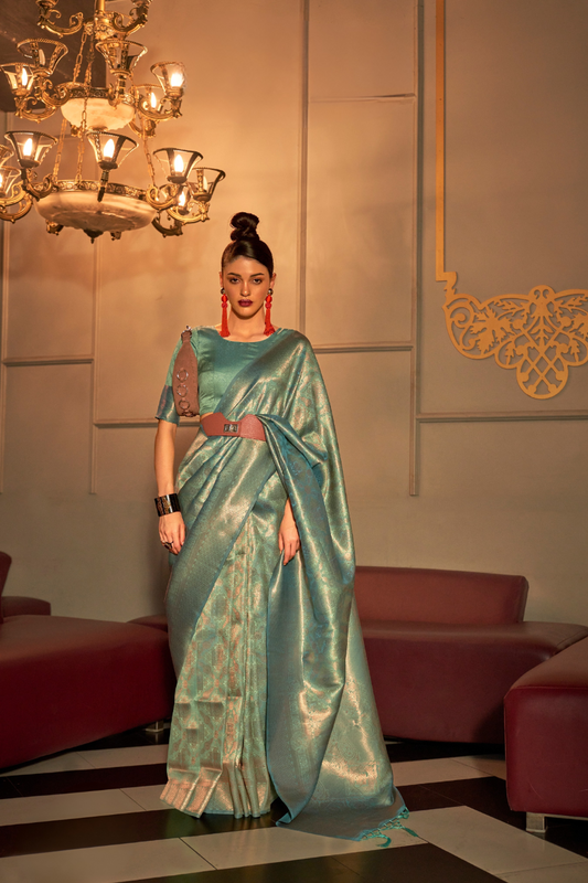 Two-Tone Handloom Woven Silk Saree with Subtle Zari Accents