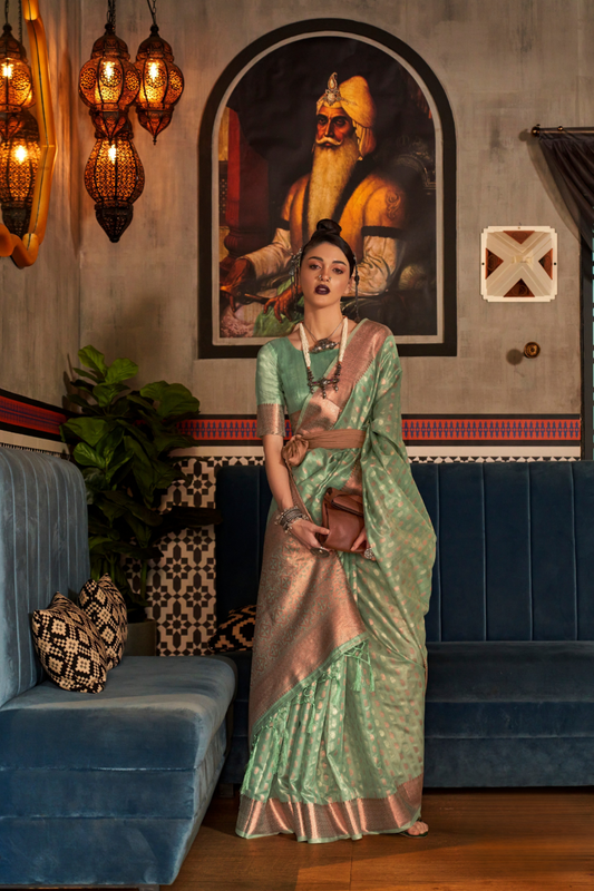 Tissue Silk Handloom Saree with Triple Zari Elegance