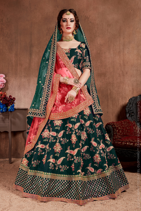 Luxurious Embroidered Mulberry Silk Bridal Lehenga Choli with Dupatta