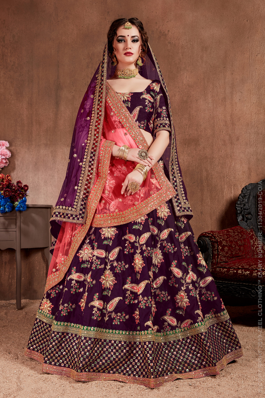 Luxurious Embroidered Mulberry Silk Bridal Lehenga Choli with Dupatta