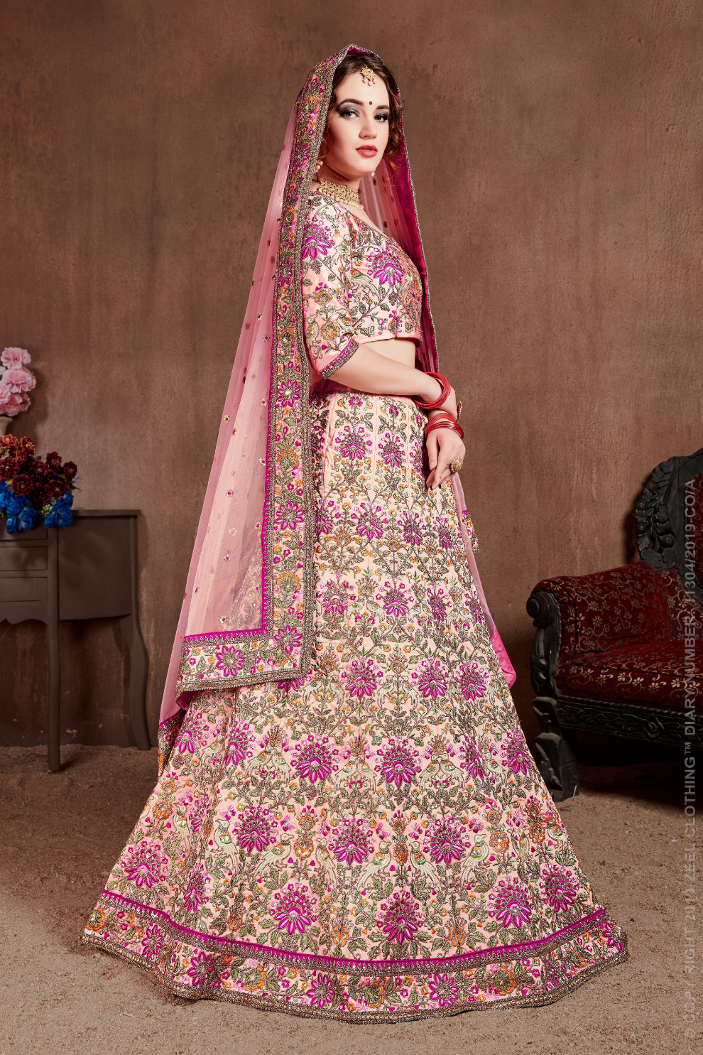 Luxurious Embroidered Mulberry Silk Bridal Lehenga Choli with Dupatta