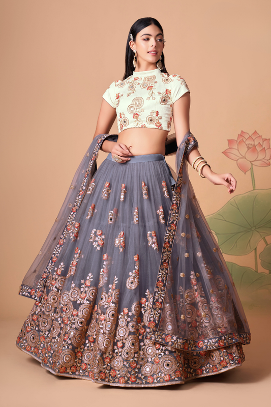 Exquisite Mirror Work Lehenga with Thread, Zari, Dori & Sequins Embroidery