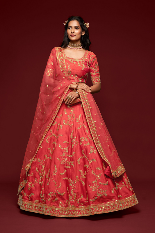 Thread Embroidered Silk Wedding Wear Lehenga Choli