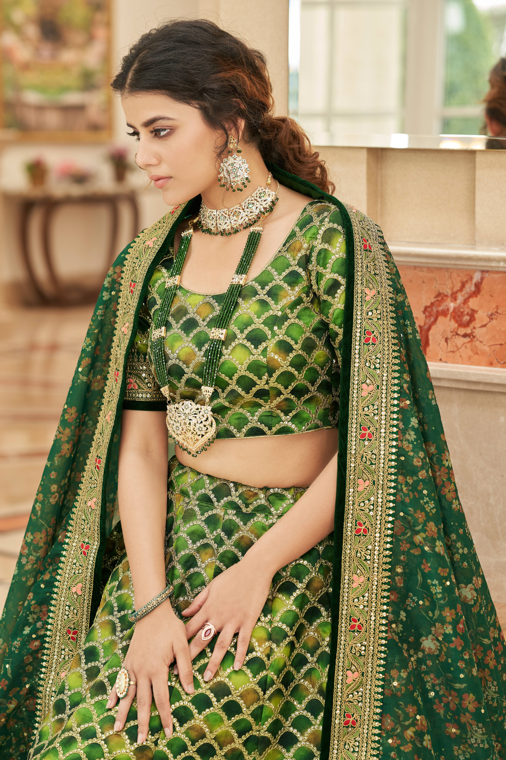 Elegant blouse and soft net dupatta with border detailing