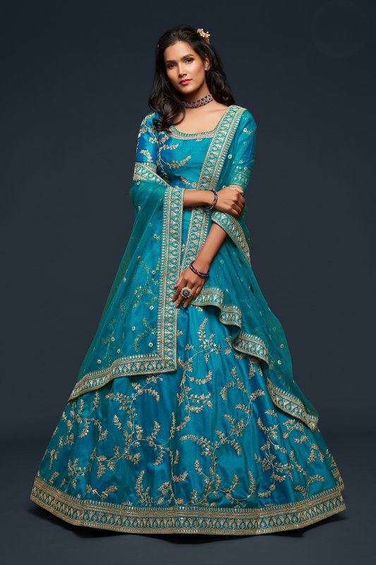 Thread Embroidered Silk Wedding Wear Lehenga Choli