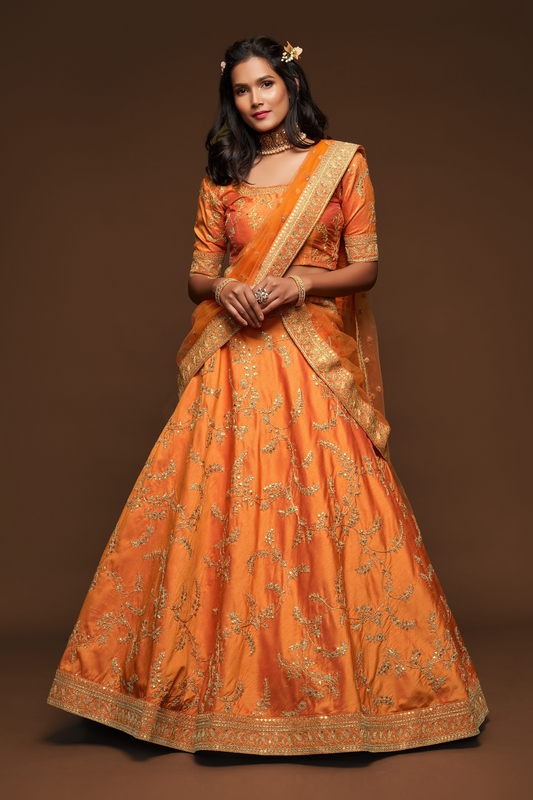 Thread Embroidered Silk Wedding Wear Lehenga Choli