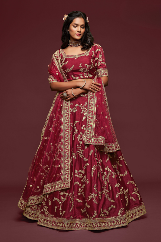 Thread Embroidered Silk Wedding Wear Lehenga Choli