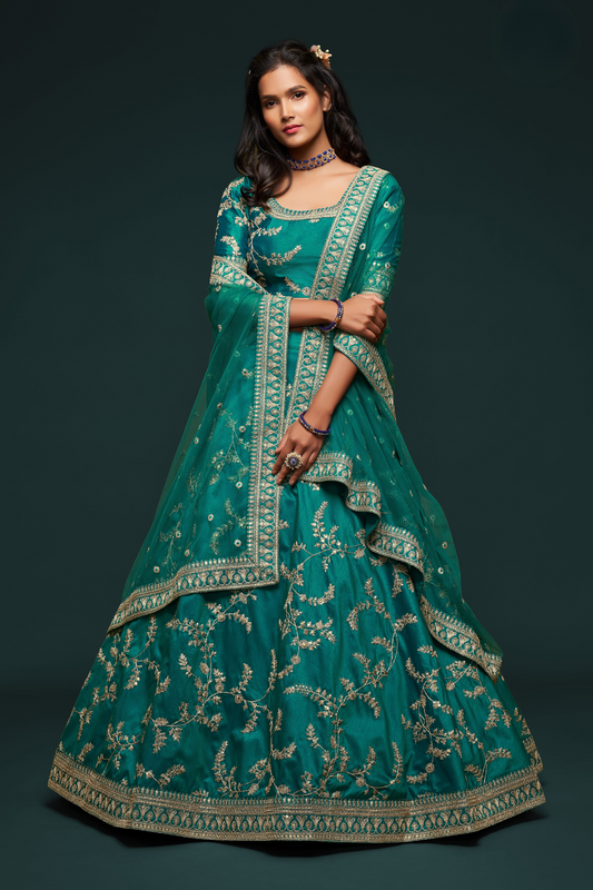 Thread Embroidered Silk Wedding Wear Lehenga Choli