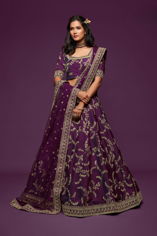 Thread Embroidered Silk Wedding Wear Lehenga Choli