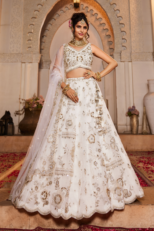 Glamorous Tissue Lehenga Choli & Dupatta with Intricate Sequins Work