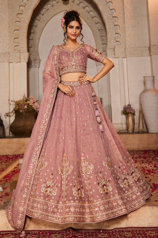 Tissue Lehenga Choli & Dupatta with Sequin Embroidery