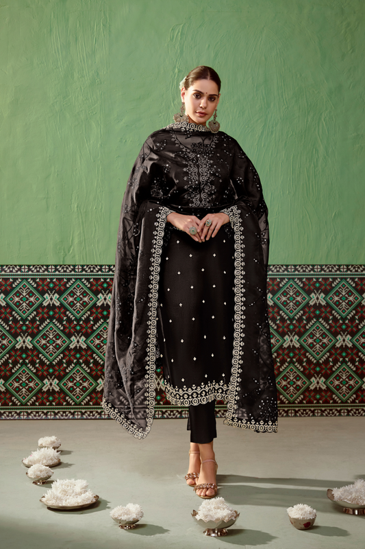 Pure Bamber Silk Embroidered Salwar Suit for Festive Elegance