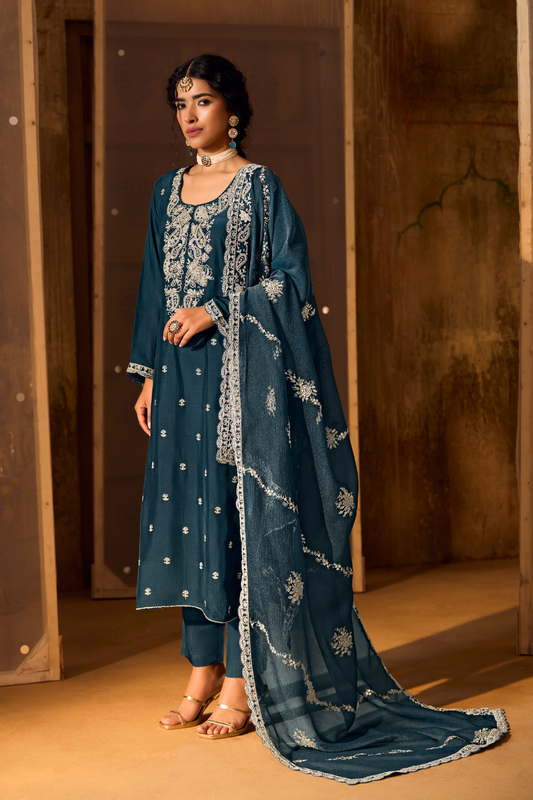 Bamberg Silk Salwar Suit with Elegant Eid Embroidery Design