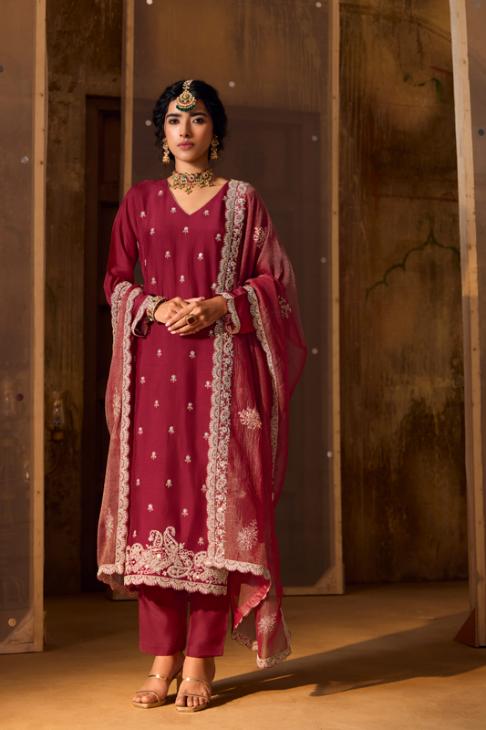 Bamberg Silk Salwar Suit with Elegant Eid Embroidery Design