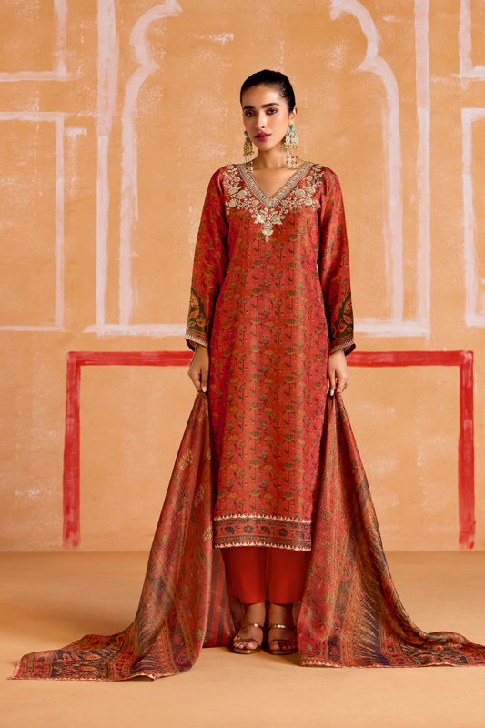 Pure Muslin Straight Salwar Suit with Ceremonial Pitta Embroidery
