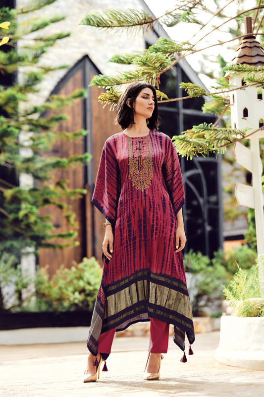 Elegant Shibori Pattern Viscose Kaftan with Pants