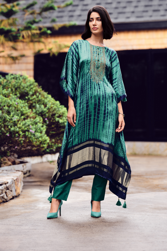 Elegant Shibori Pattern Viscose Kaftan with Pants