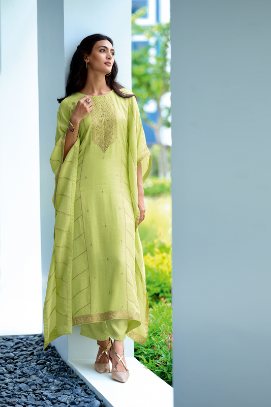 Viscose Woven Zari Kaftan with Coordinated Straight Pant