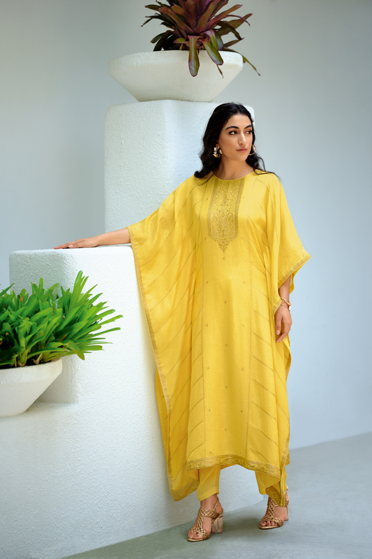 Viscose Woven Zari Kaftan with Coordinated Straight Pant