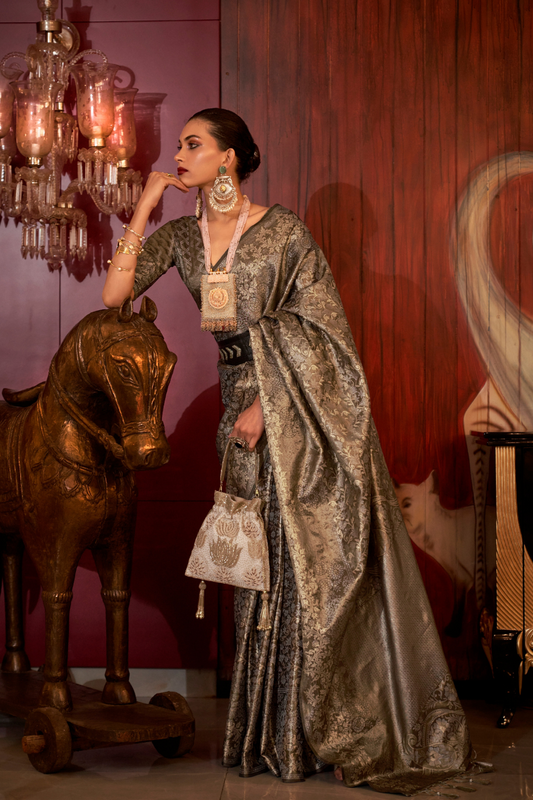 Zari Woven Banarasi Silk Blend Saree with Regal Detailing