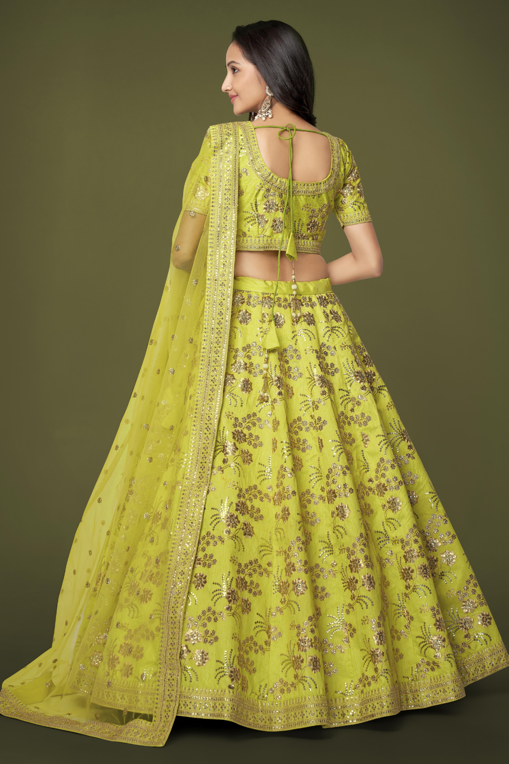 Traditional Slub Silk Lehenga Choli with Sequin Detailing
