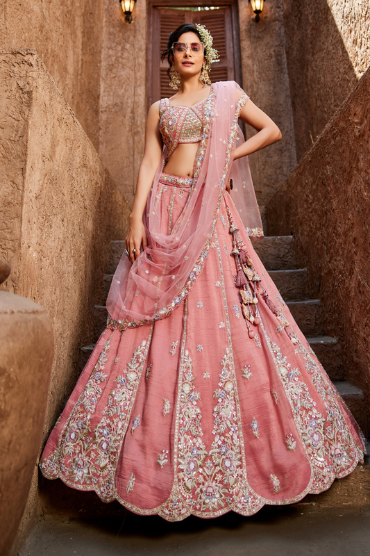 Designer Tissue Lehenga Choli & Dupatta Featuring Sequins Work