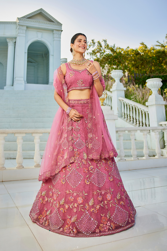 Designer Net Lehenga Choli & Dupatta with Handcrafted Coding