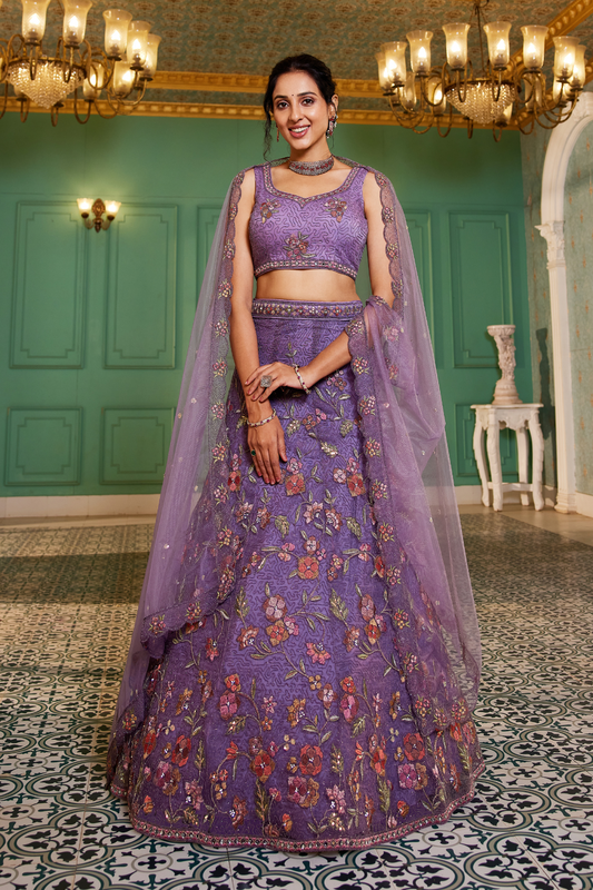 Traditional Net Lehenga Choli & Dupatta with Rich Coding