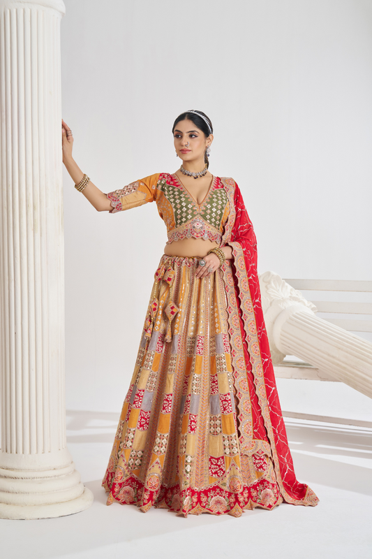 Stylish Party Wear Lehenga Featuring Position Print, Aari & Sequin Embellishments