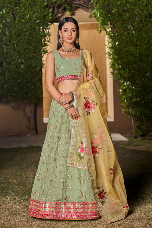 Elegant Digital Printed Ensemble with Sequins, Zari, Thread & Dori Embroidery