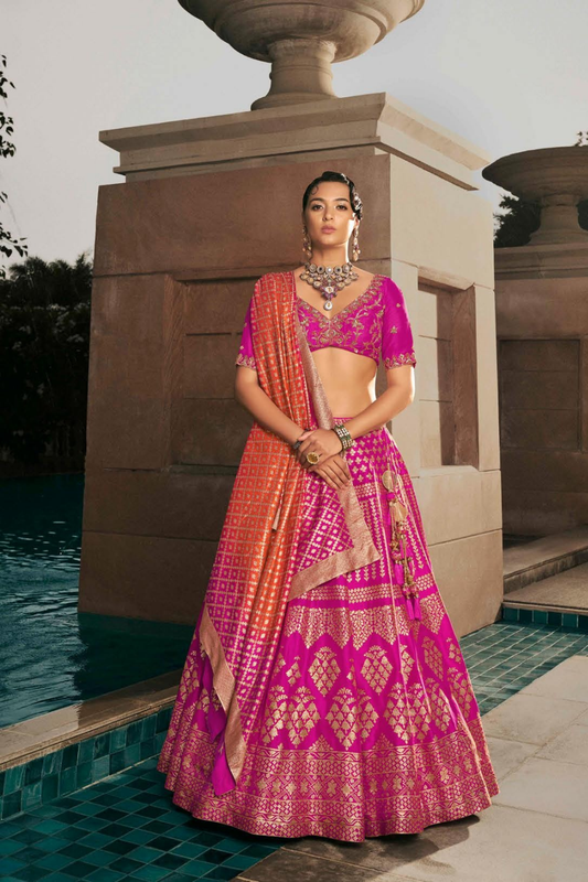 Rani Pink Silk Bridal Lehenga Choli with Exquisite Embroidery - LaVante Fashion