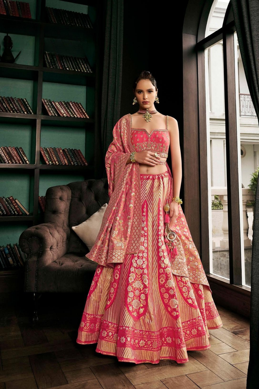 Elegant Pink Silk Bridal Lehenga Choli with Exquisite Embroidery - LaVante Fashion