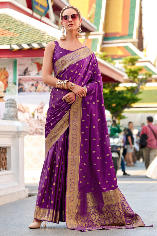 Heritage Zari Woven Pure Satin Silk Saree for Festive Elegance