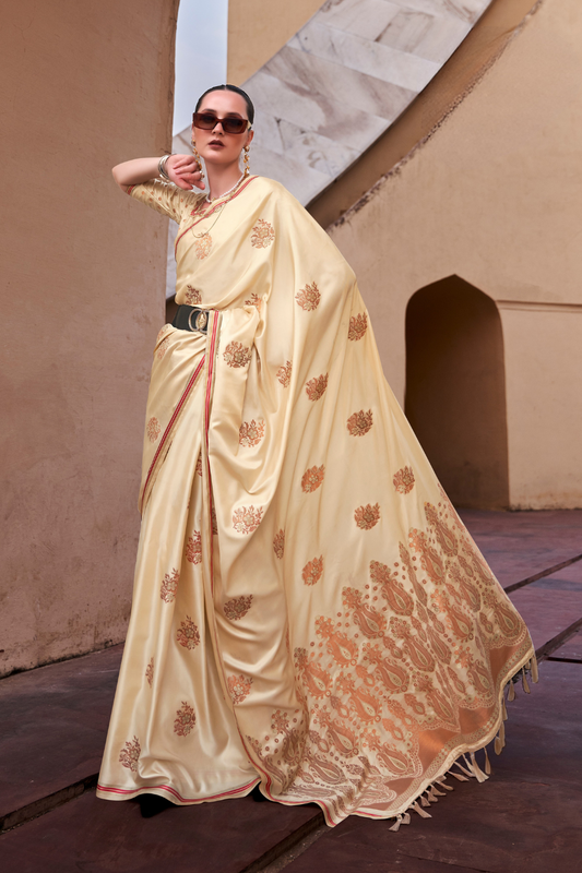 Pure Satin Saree with Elegant Copper Zari Weaving - LaVante Fashion