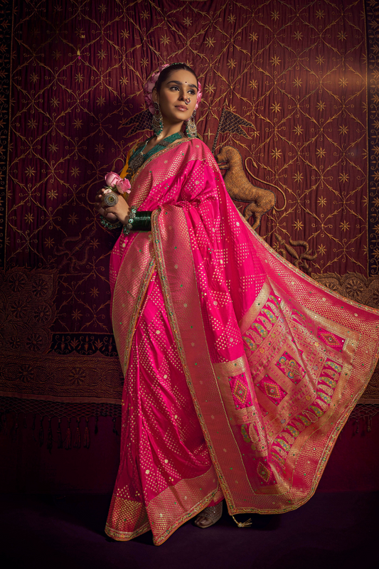 Pure Viscose Dola Saree With Handwork Blouse & Fancy Lace