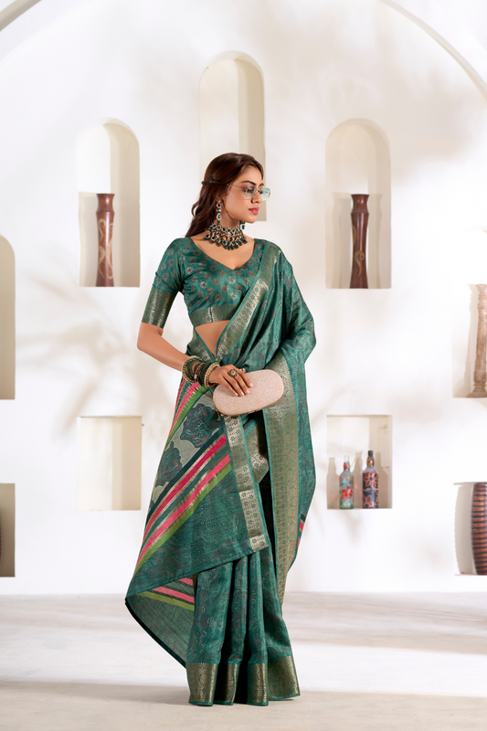 Soft Dola Silk Saree with Foil Print & Dusty Tone Matching - LaVante Fashion