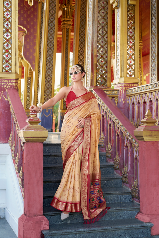Tusser Handloom Silk Saree with Zari Weaving Border and Patola Weaved - LaVante Fashion