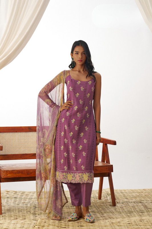 Thrilling Purple Organza Readymade Salwar Kameez