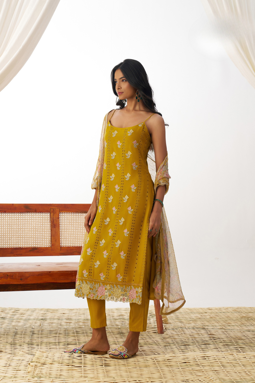 Festive Wear Organza Yellow Salwar Suit with Designer Touch
