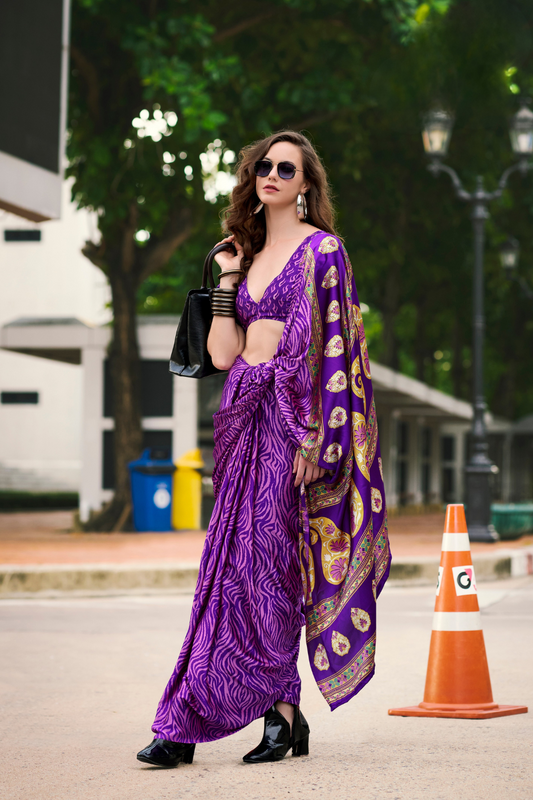 Premium Japan Satin Silk Saree – Smooth, Heavy-Drape & Luxurious Feel - LaVante Fashion