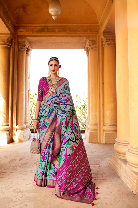 Artisanal Patola Silk Saree with Elegant Tassel Touch