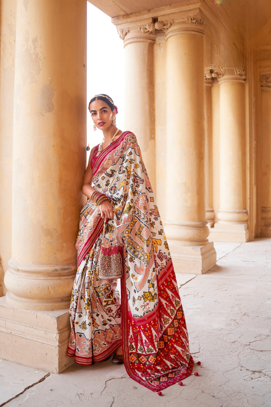 Artisanal Patola Silk Saree with Elegant Tassel Touch