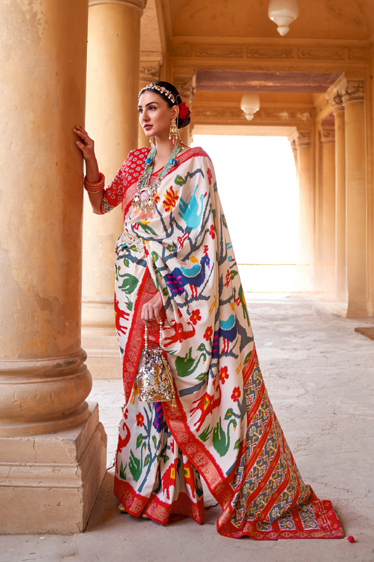 Artisanal Patola Silk Saree with Elegant Tassel Touch