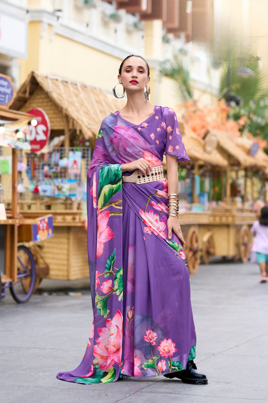 Pure Georgette Saree with Exclusive Print - LaVante Fashion