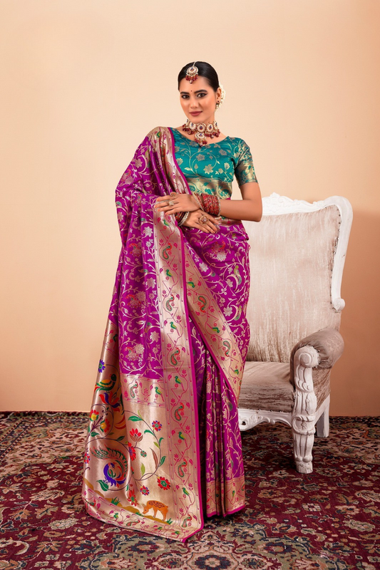 Elegant Pure Paithani Silk Woven with Timeless Zari - LaVante Fashion