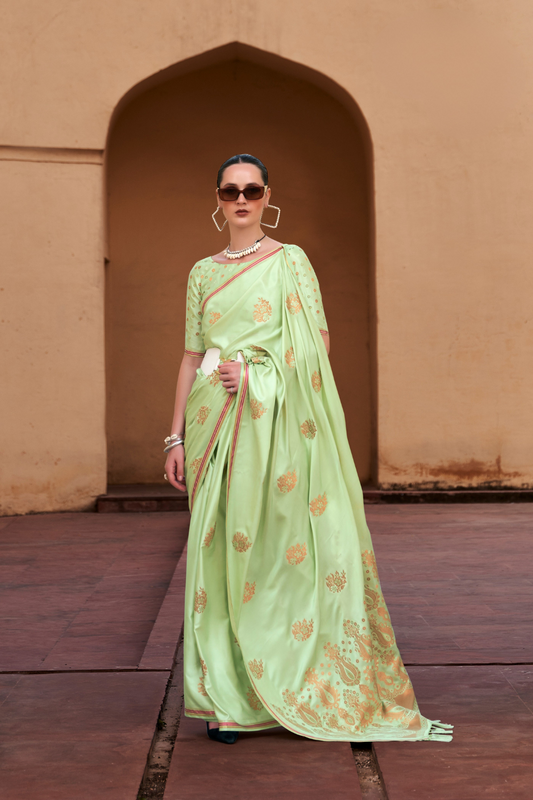 Pure Satin Saree with Elegant Copper Zari Weaving - LaVante Fashion