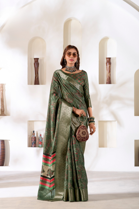 Soft Dola Silk Saree with Foil Print & Dusty Tone Matching - LaVante Fashion