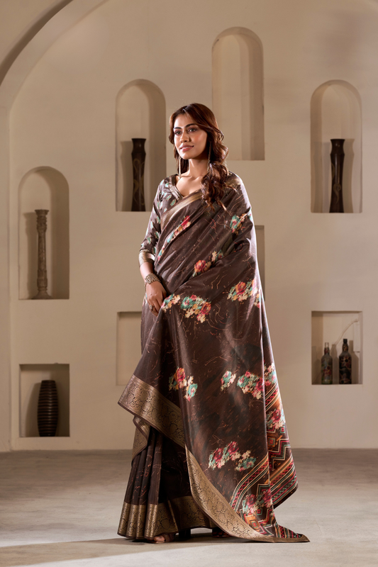 Soft Dola Silk with Foil Print and Dusty Color Matching - LaVante Fashion