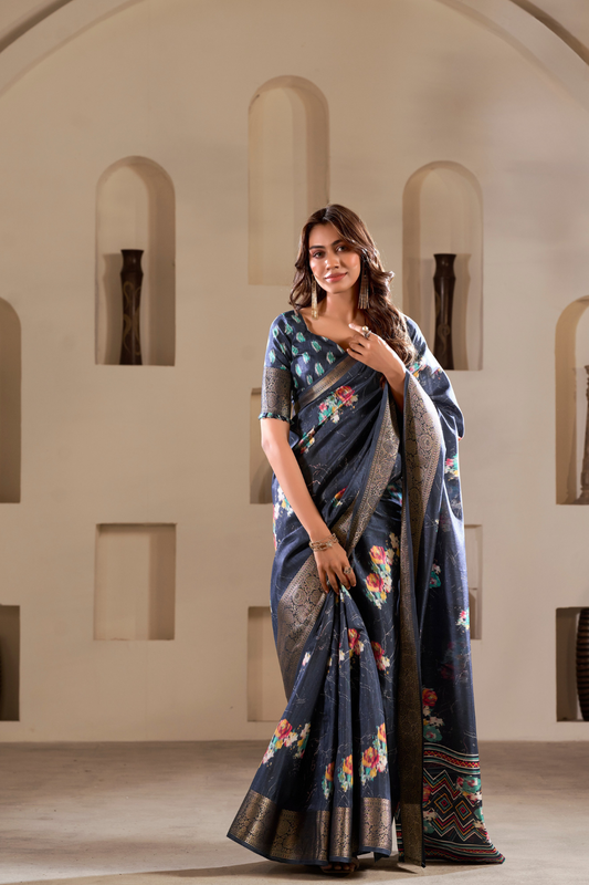 Soft Dola Silk with Foil Print and Dusty Color Matching - LaVante Fashion